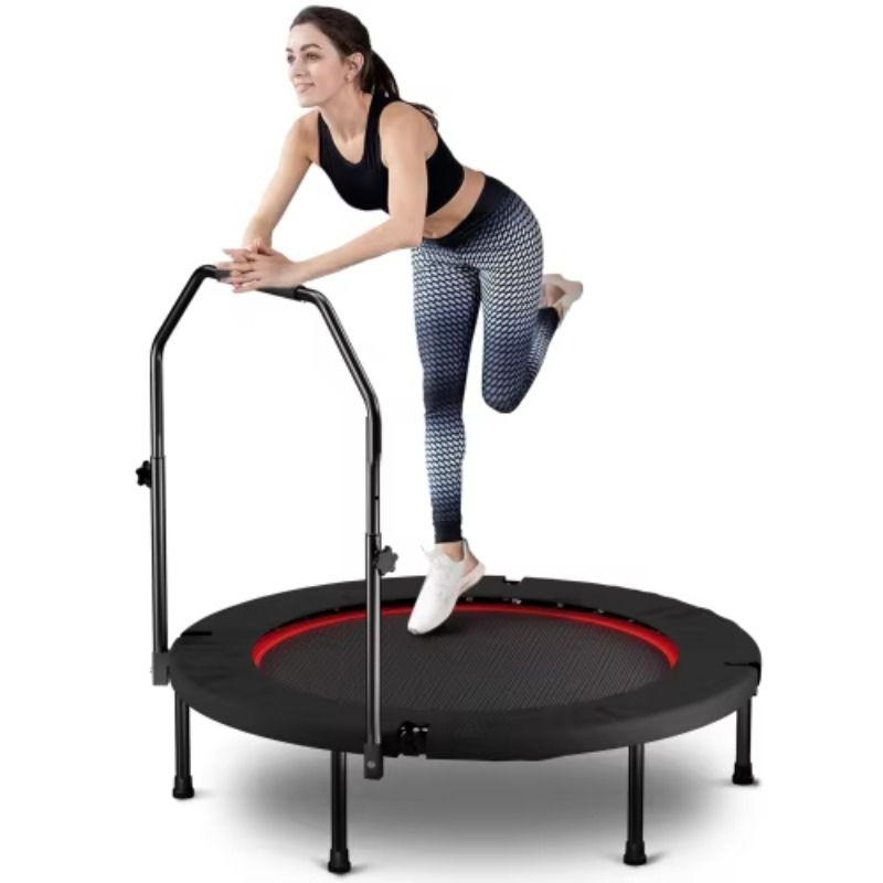 Mini Trampoline Spring - แทรมโพลีนพับได้พร้อมที่จับ สปริงมาตรฐาน สีดำ มินิแทรมโพลีนสำหรับผู้ใหญ่ แทรมโพลีนออกกำลังกาย ปลอดภัย