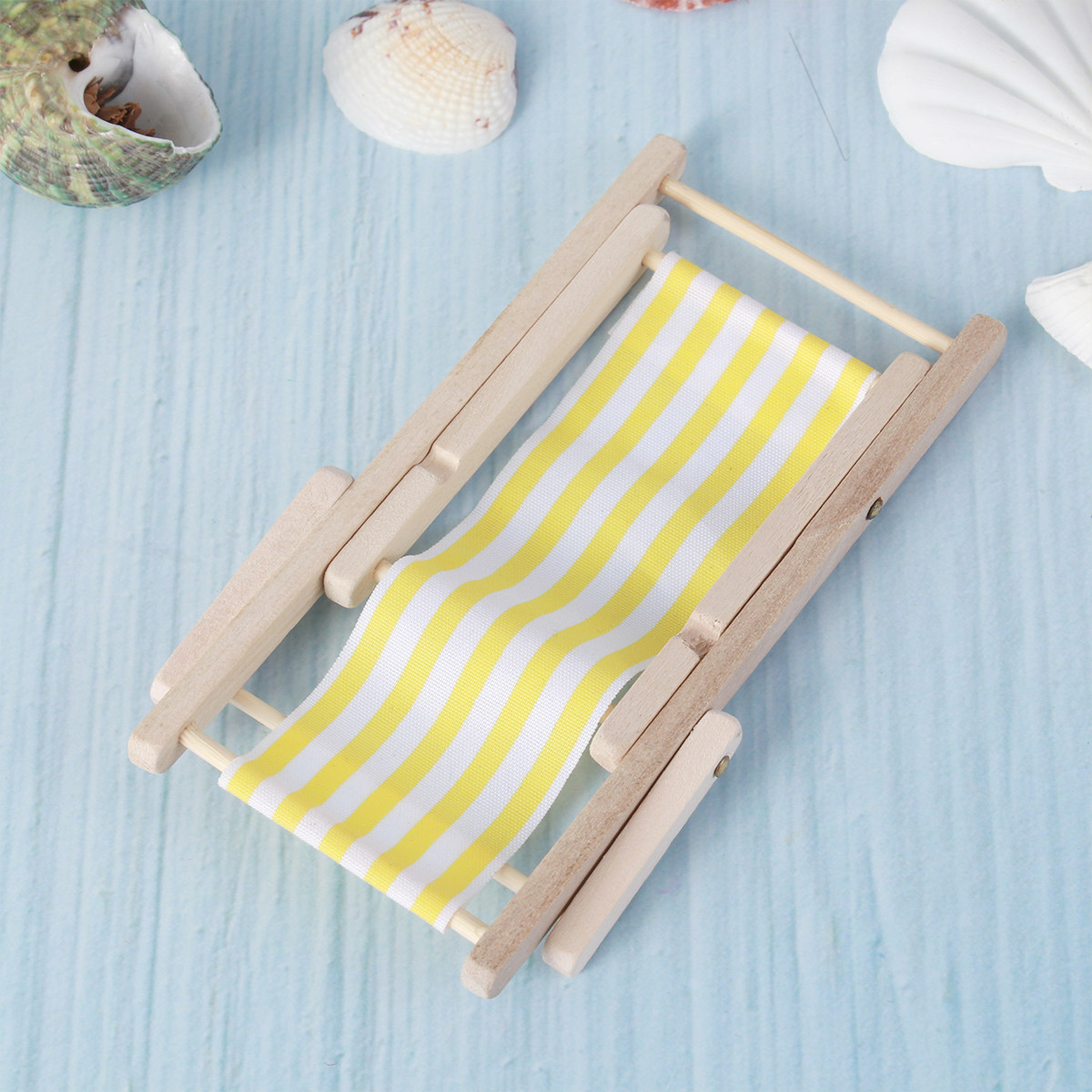 Kids Yellow Outdoor Chair - เก้าอี้ชายหาดขนาดเล็ก 1 ชิ้น ลายทางสีเหลือง อุปกรณ์ตกแต่งกลางแจ้งทำจากไม้ ของตกแต่งบ้านเด็กสุดสร้างสรรค์