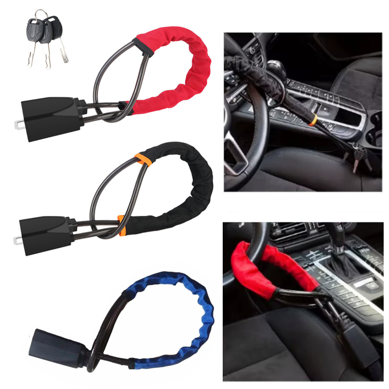 Swing Seat Belt - ล็อคพวงมาลัยรถยนต์อเนกประสงค์พร้อมหัวเข็มขัดนิรภัย ป้องกันการโจรกรรม ล็อคเพื่อความปลอดภัยสำหรับรถบรรทุก รถSUV รถตู้ รถบ้าน