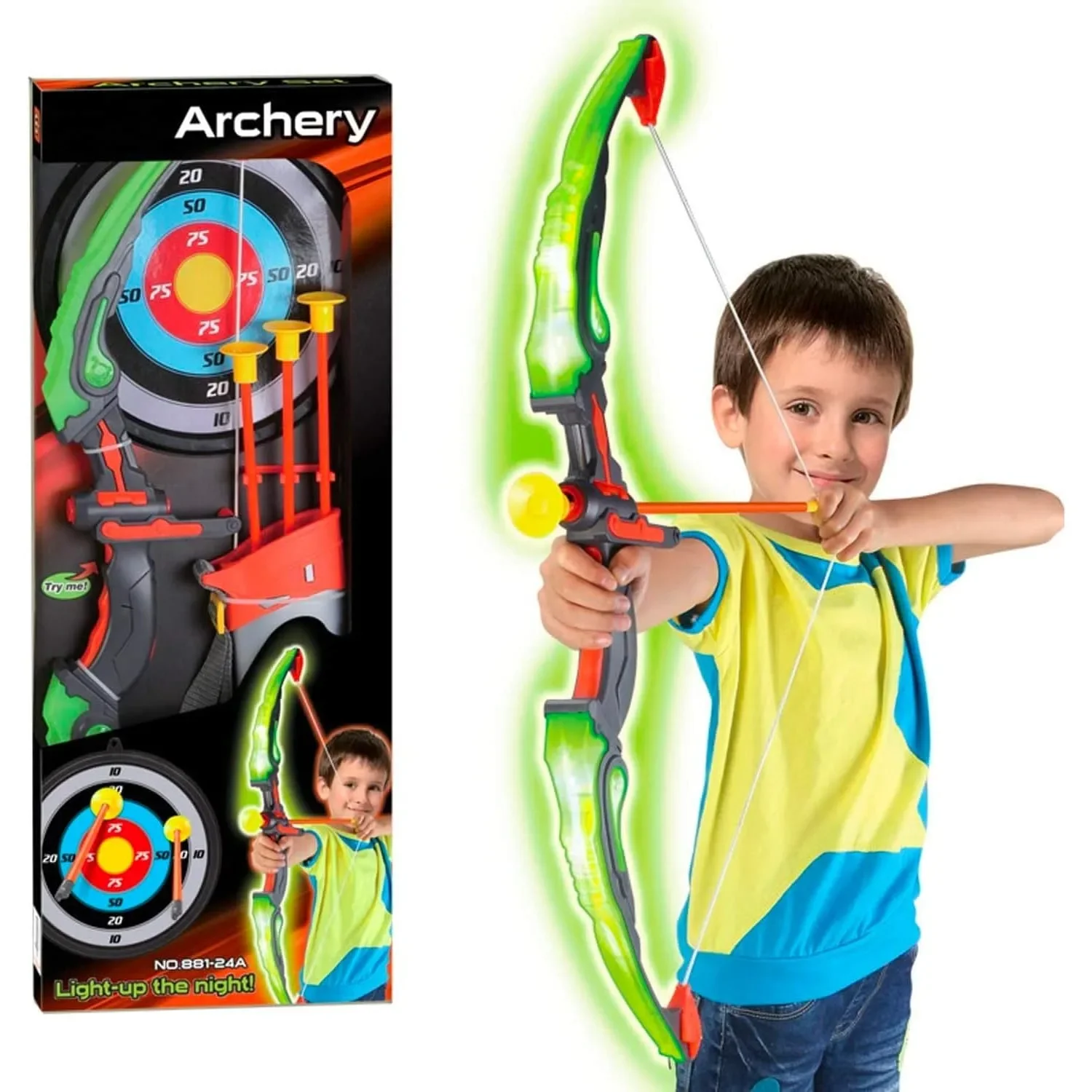 Kids Outdoor Archery Set - ชุดธนูและลูกศรสำหรับเด็ก เกมยิงธนูพร้อมไฟ LED ของเล่นยิงธนูพร้อมเป้าและกระบอกใส่ลูกศร ของเล่นกีฬาในร่มและกลางแจ้งสำหรับเด็กชายและเด็กหญิง ของขวัญ