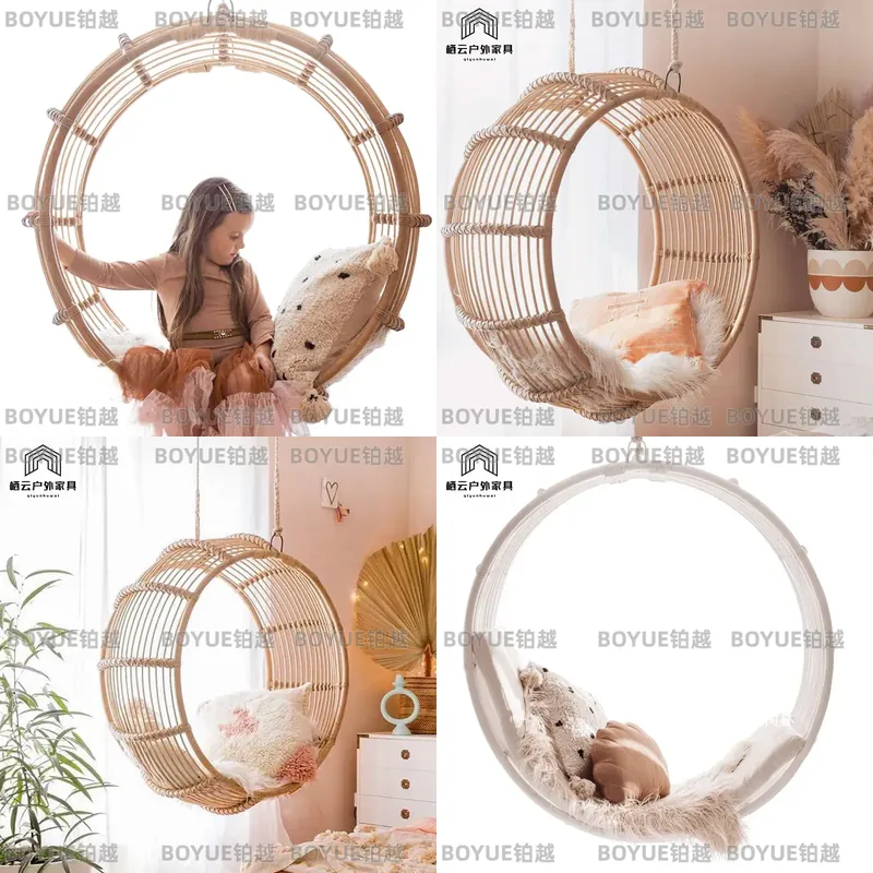Kids Outdoor Hanging Chair - เก้าอี้โยกหวายสำหรับใช้งานกลางแจ้ง เปลญวนแขวนสำหรับห้องนอน ห้องเด็ก เก้าอี้เปลไกว เฟอร์นิเจอร์ตกแต่งสวนและลานบ้าน