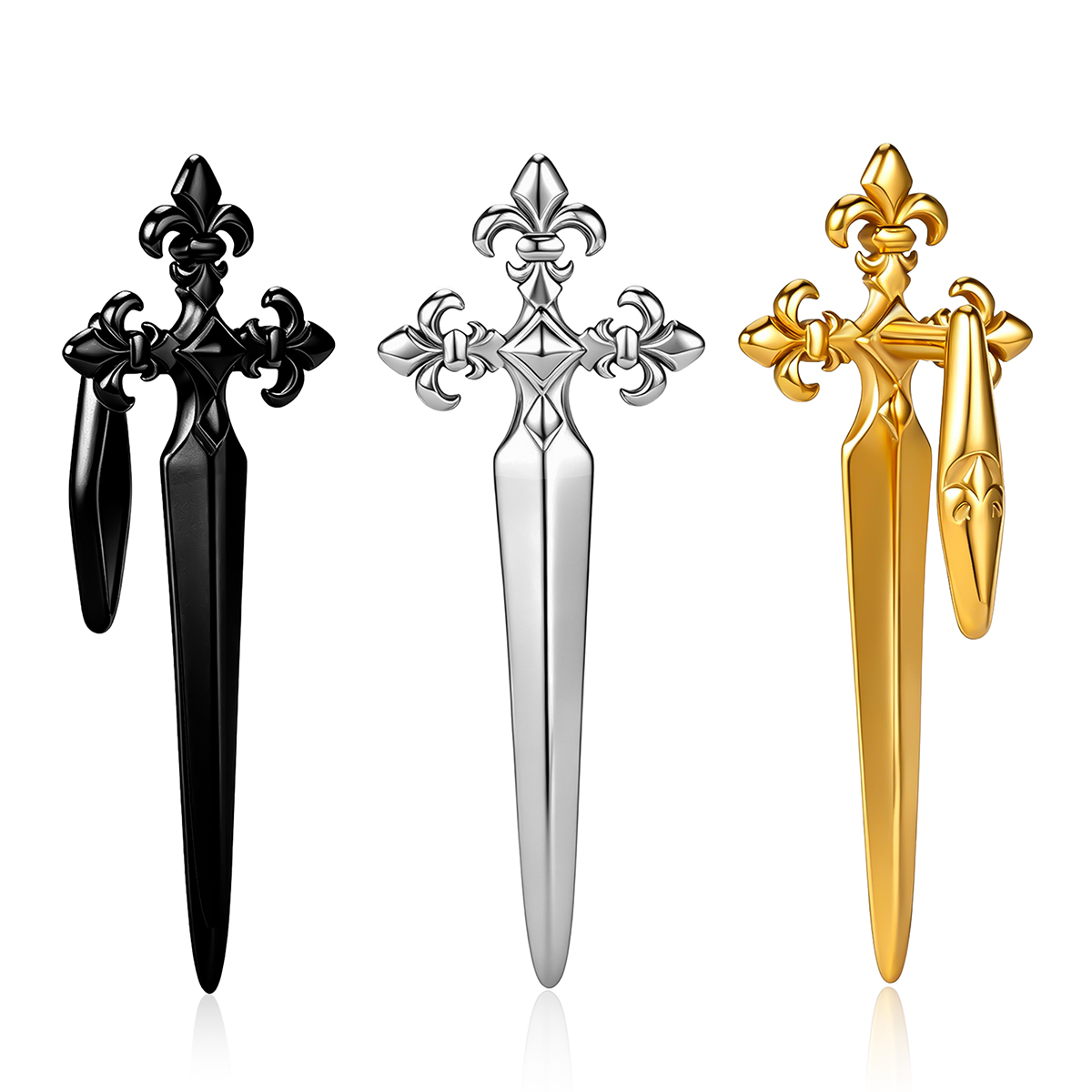 Bubble Sword Wand - ต่างหูแบบหนีบหู วังคูล่า 2 ชิ้น สไตล์กอธิค ลายดอกเฟลอร์เดลิส