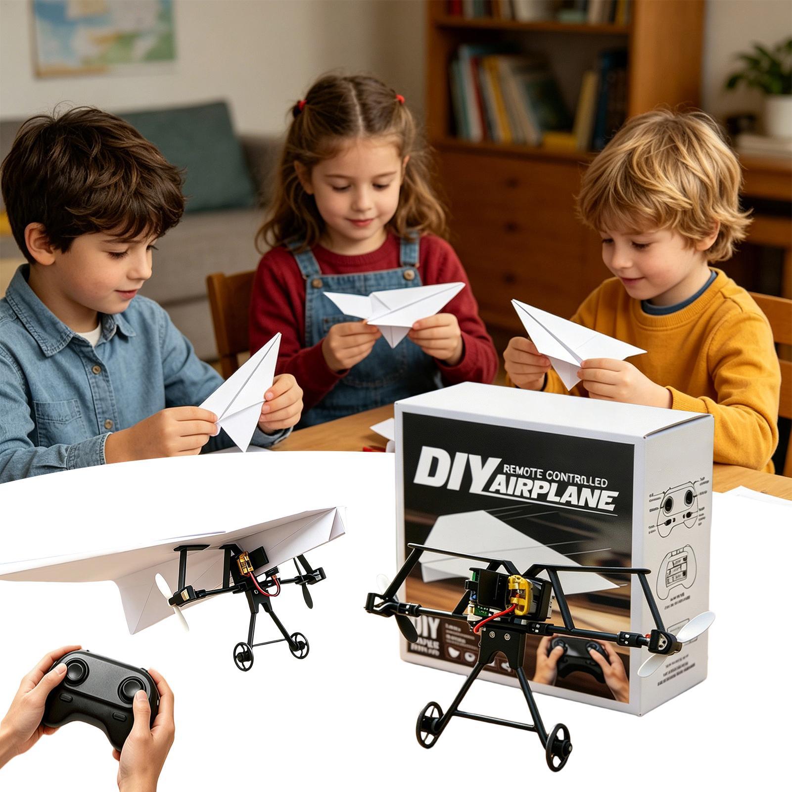 Kids Outdoor Activity Set - ชุดเครื่องบินกระดาษ DIY RC พร้อมไจโรกันสั่น เครื่องบินบังคับวิทยุไฟฟ้าสำหรับเด็กชายและเด็กหญิง เล่นได้ในสวนหลังบ้าน