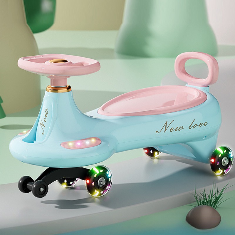 Kids Outdoor Swing And Slide - รถโยกเด็กน่ารัก ป้องกันการพลิกคว่ำ ล้ออเนกประสงค์ พร้อมไฟและเสียงเพลง ของเล่นขี่เล่นกลางแจ้งสำหรับเด็ก