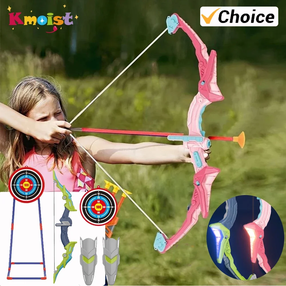 Kids Outdoor Archery Set - ชุดโบว์และลูกศรมีไฟของเล่นยิงธนูเด็กกลางแจ้งพร้อม kado ulang tahun เป้าหมายแบบยืนของเล่นในร่มของขวัญปีใหม่