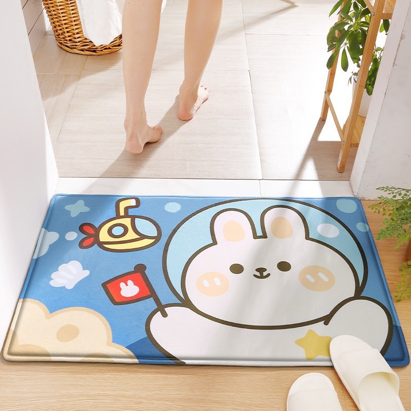 Kids Outdoor Mat Waterproof - พรมเช็ดเท้าลายกระต่ายสำหรับประตูหน้าบ้าน พรมปูพื้นกันลื่นสำหรับห้องครัว ห้องนอน ตกแต่งบ้าน พรมเด็กตลกๆ