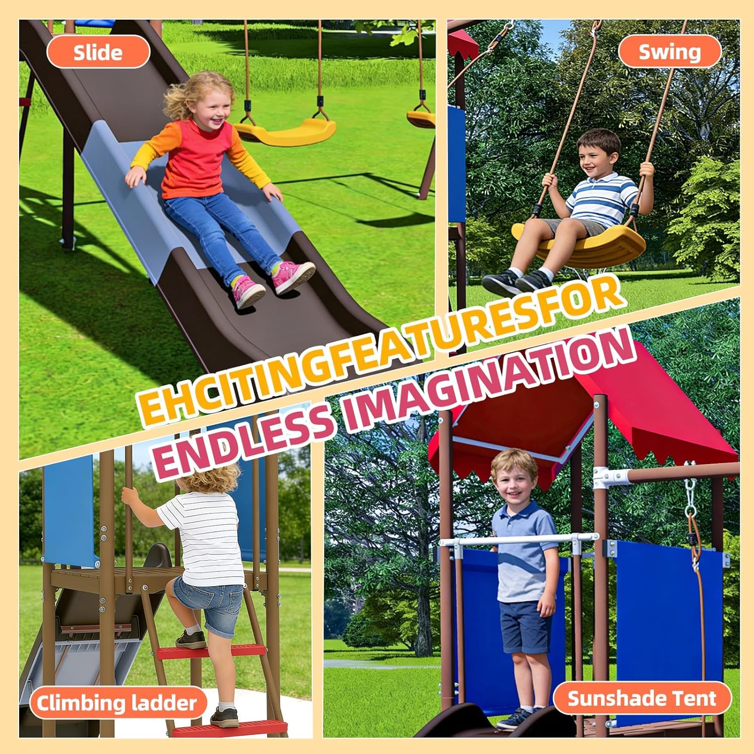 ชุดชิงช้าโลหะสำหรับเด็กพร้อมสไ - Kids Outdoor Swing And Slide บทวิจารณ์และราคา
