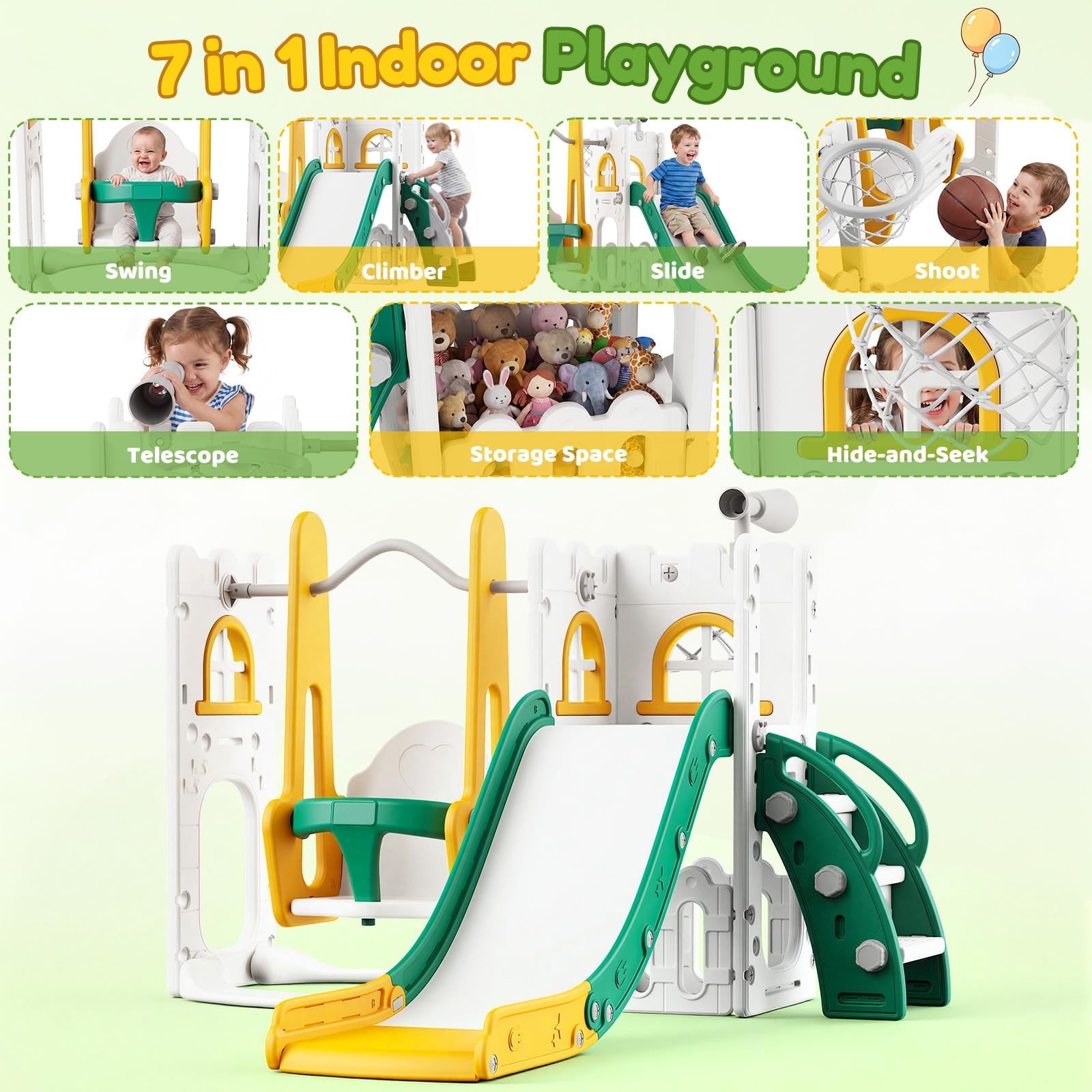 ชุดสไลด์และชิงช้า 7 in 1 สำหรั - Kids Outdoor Swing And Slide บทวิจารณ์และราคา