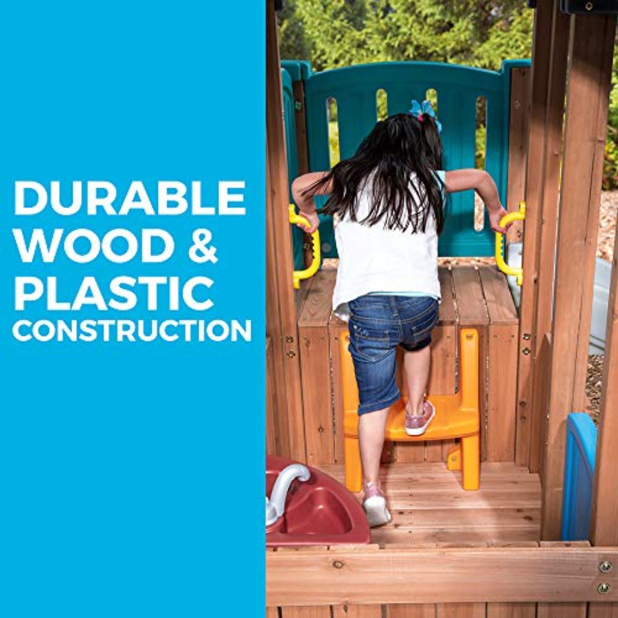 บ้านเด็กเล่นและสไลเดอร์ในป่า,  - Kids Outdoor Swing And Slide บทวิจารณ์และราคา