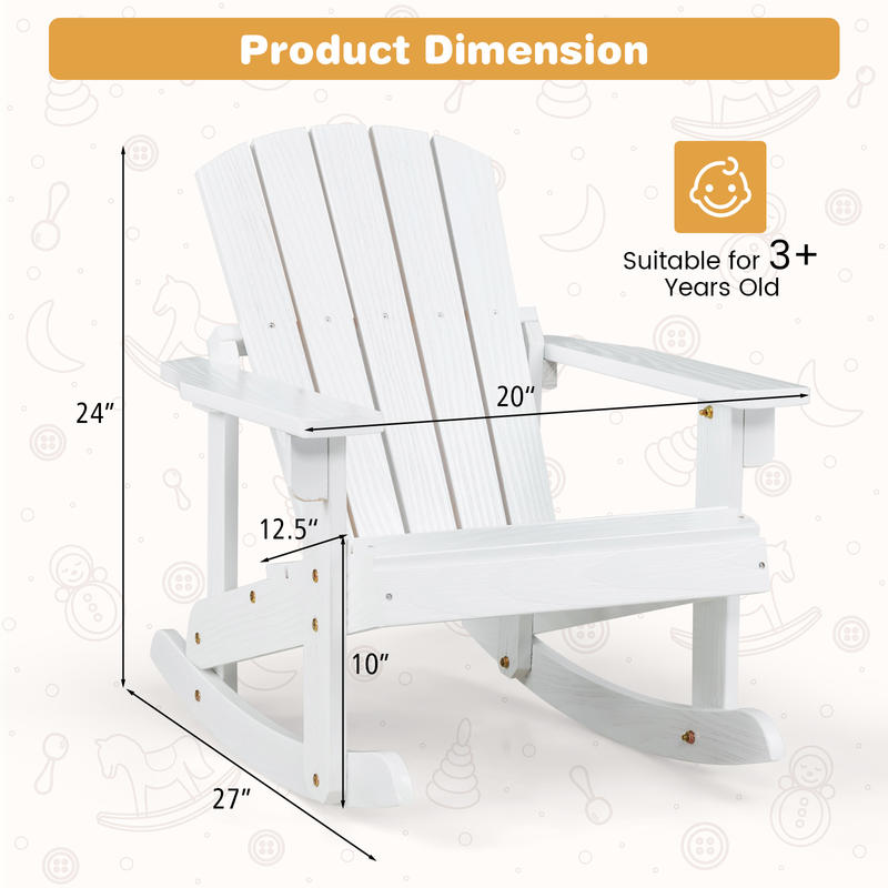 เก้าอี้โยกไม้สำหรับเด็กกลางแจ้ - Kids Outdoor Adirondack Chair บทวิจารณ์และราคา